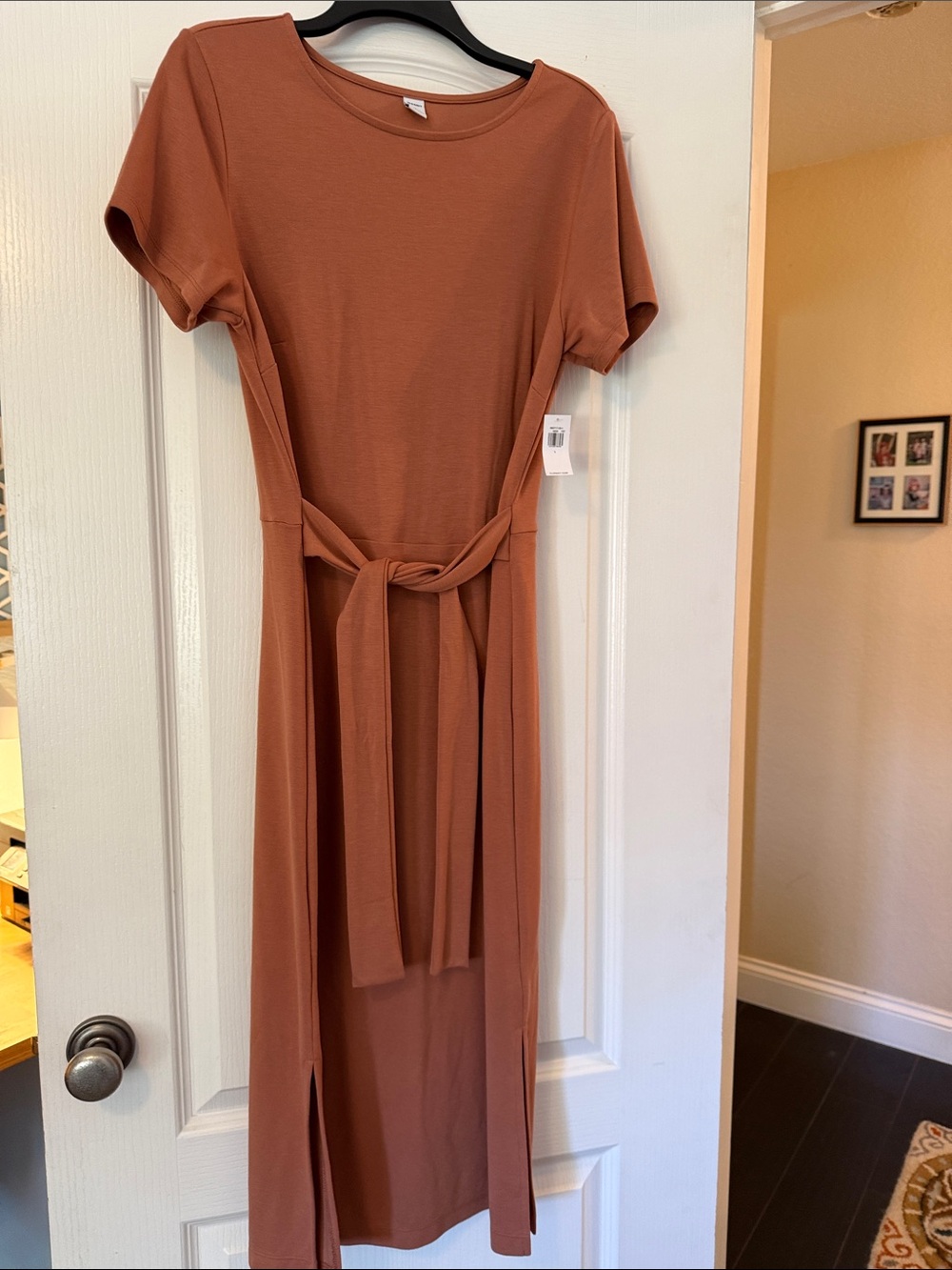 Old Navy Rust Midi Dress with Waist Tie